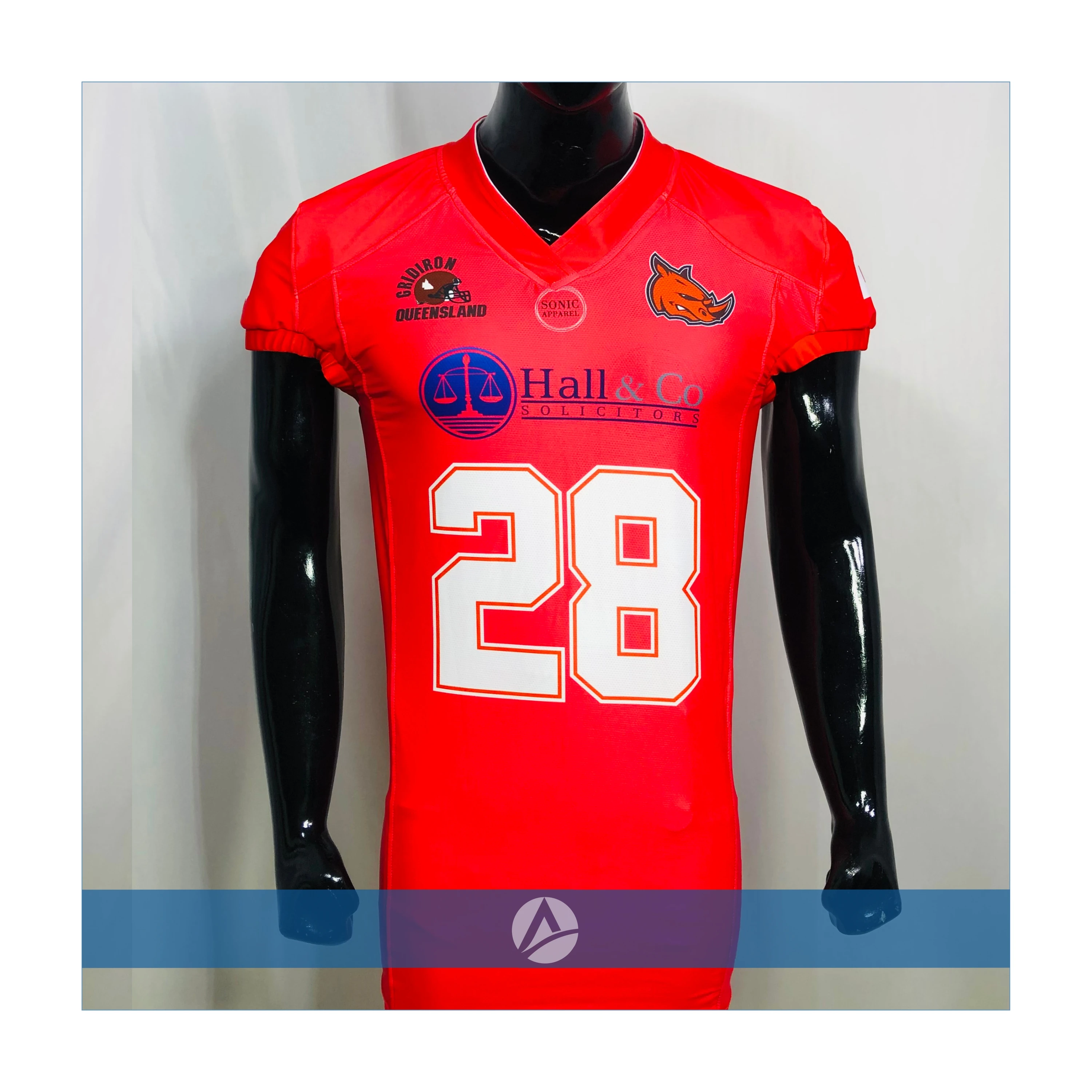 American football jersey with 100% polyester moisture wicking and wrinkle-resistance