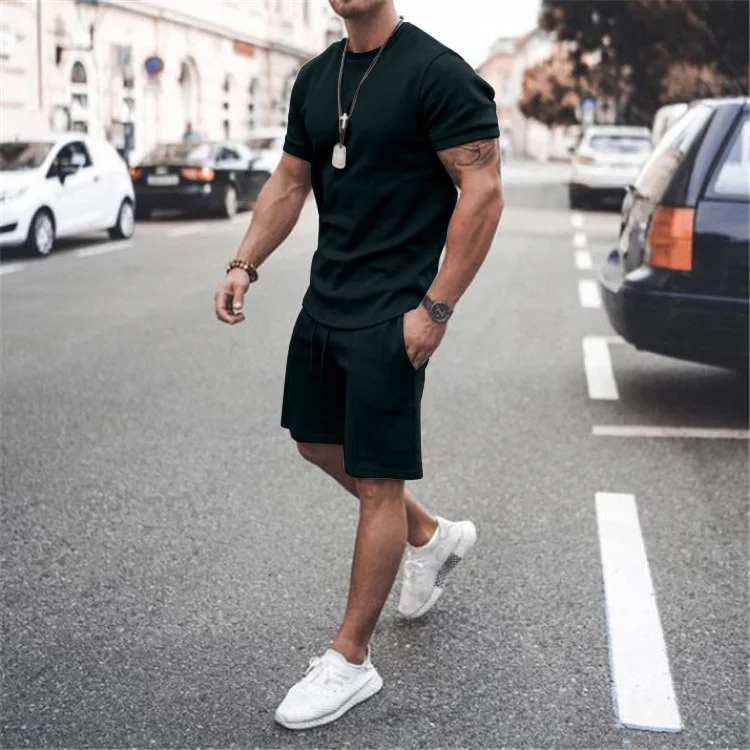 Summer Collection Custom Logo Or Design Cotton Gym Men T Shirt Jogging Wear Round Neck 2 Piece With Shorts