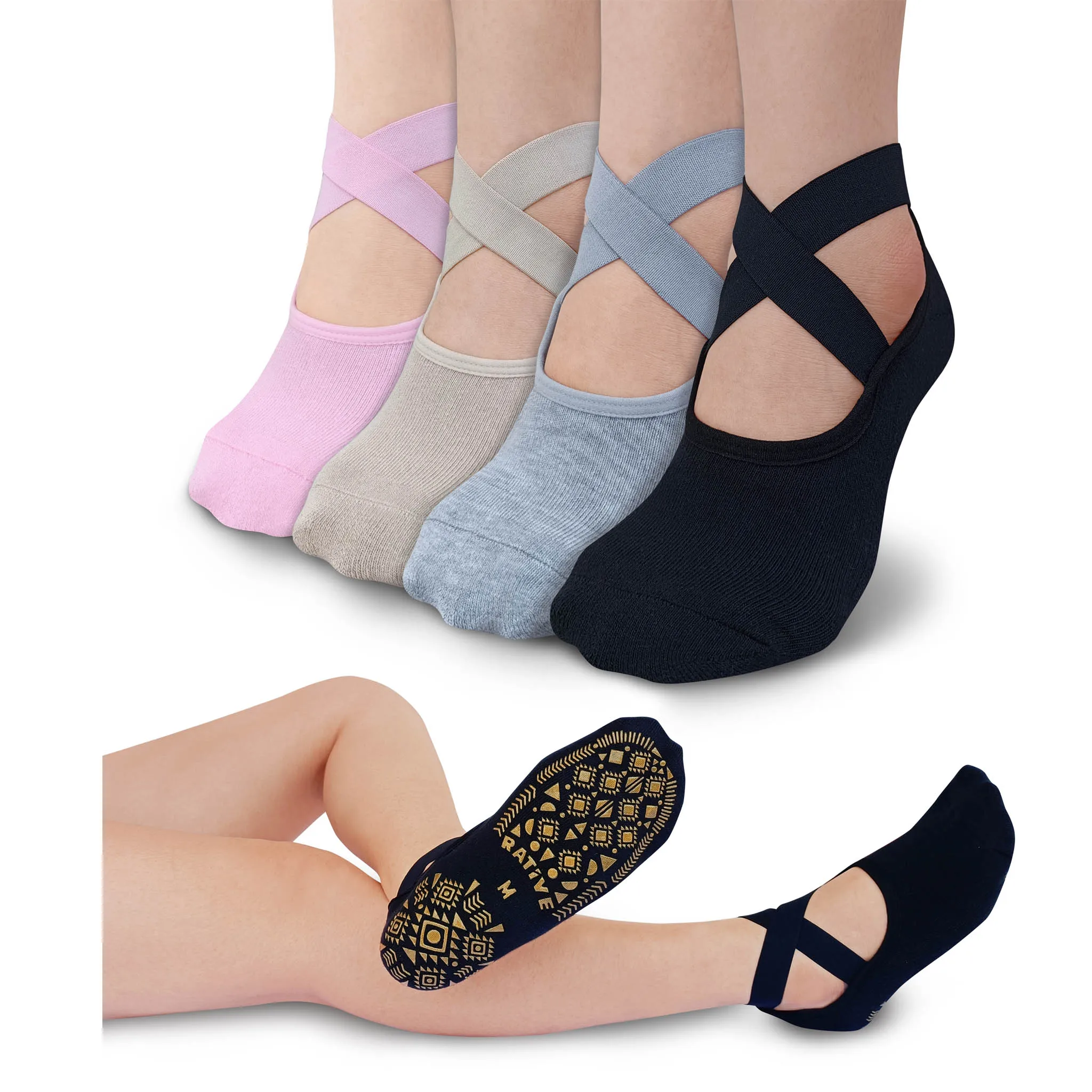 X-Cross Anti Slip Non Skid Barre Yoga Pilates Hospital Socks with grips for Adults Men Women