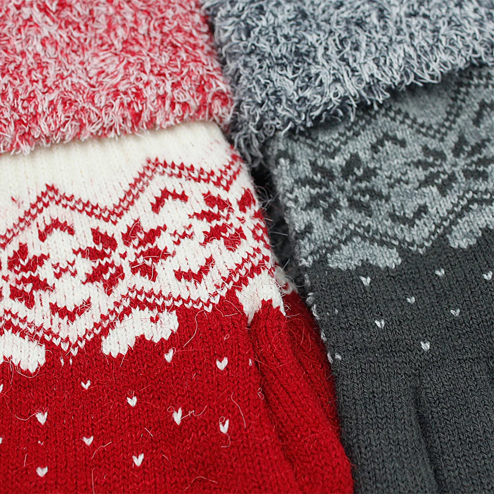 Snowflake Knitted Reverse Folded Cuffs Jacquard Winter Warm Double Layer Gloves