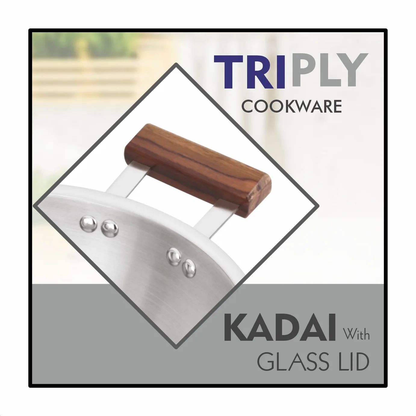 Maxfresh Premium Triply Cookware Set with Attractive Glass Lid and Wooden Handle Modern Design Sustainable Metal Kadai