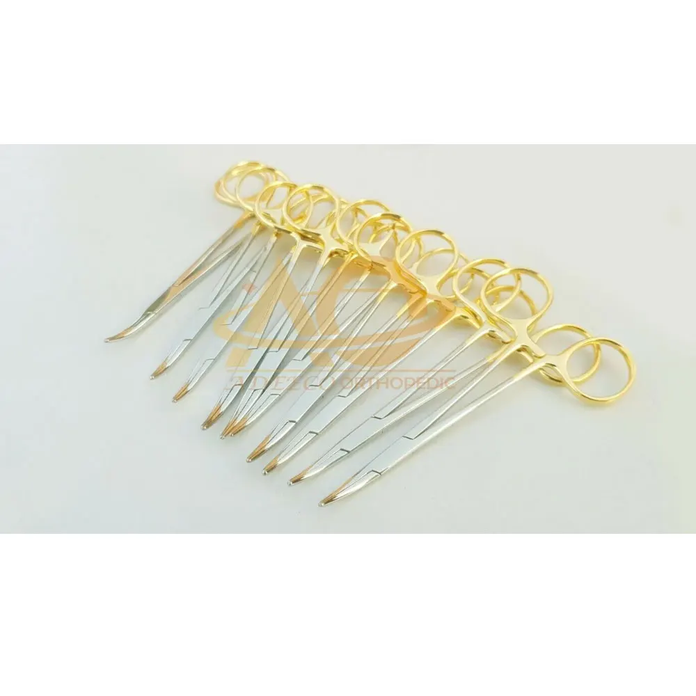 10PCS Mosquito Forceps Curved Half Golden Handle Halsted Clamp Hemostat Surgical