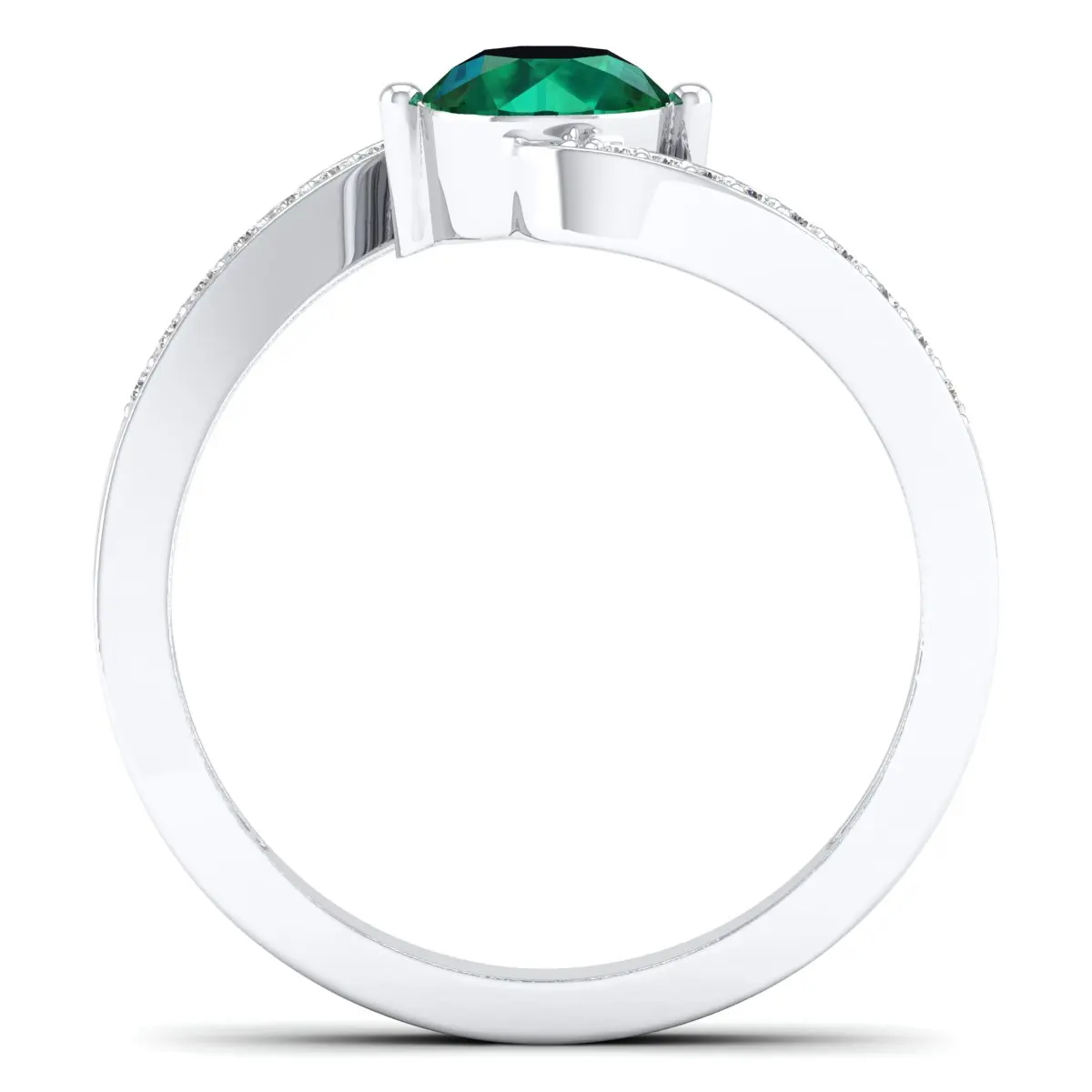 REYES Elegant Designs 14K White Gold Moissanite Engagement Rings with Green Emerald Gemstone Wedding Ring Women Fine Jewelry