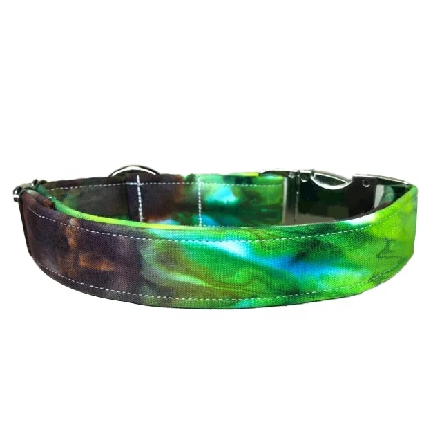 Handmade Dog Collar High Quality Eco-Friendly Pet Supplies Tie Dye Hemp Cotton Pet Collar with Silver Buckle & D-Ring