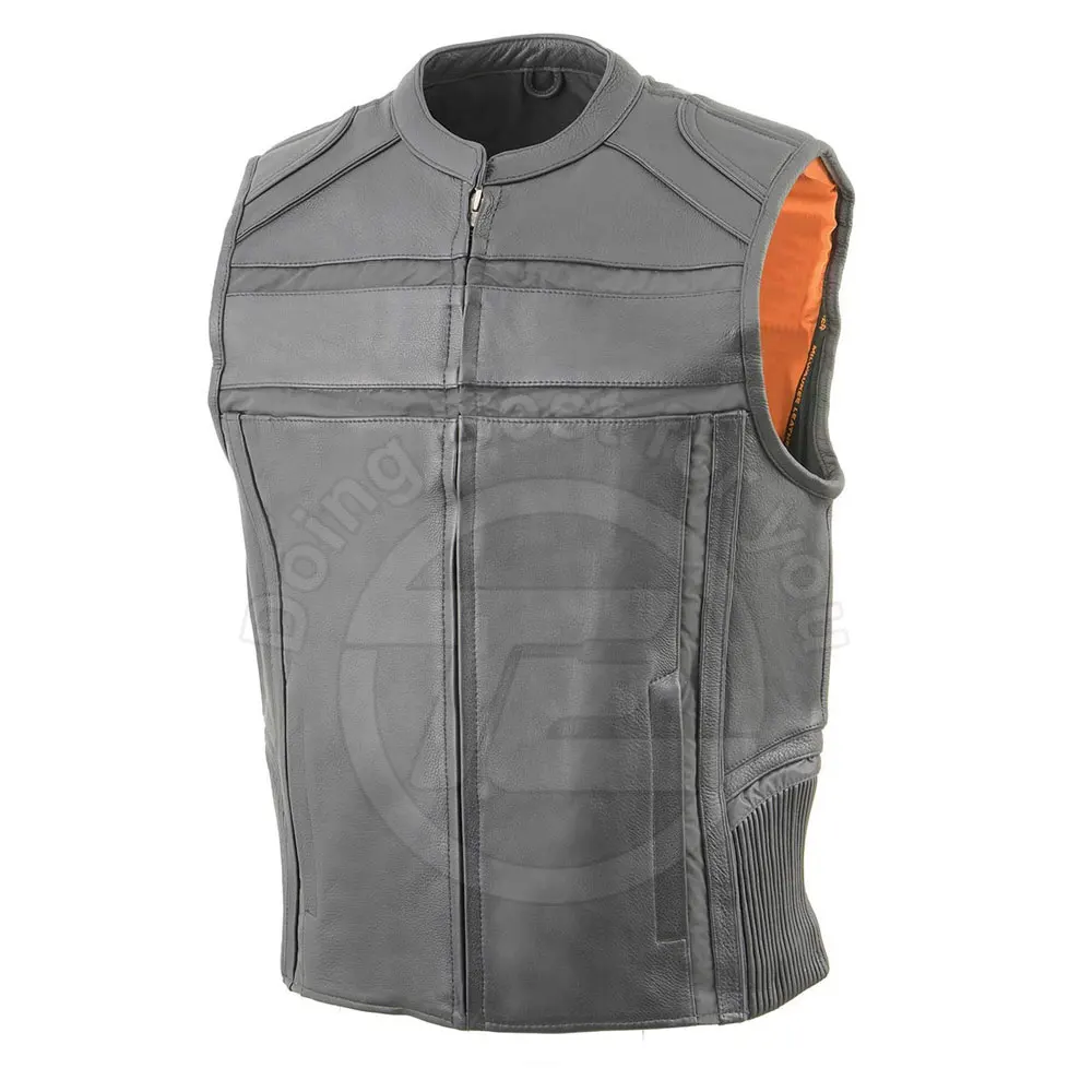 2024 OEM New Best Genuine Fashion Pure Leather Motorcycle Vest Sleeveless Men Leather Vest