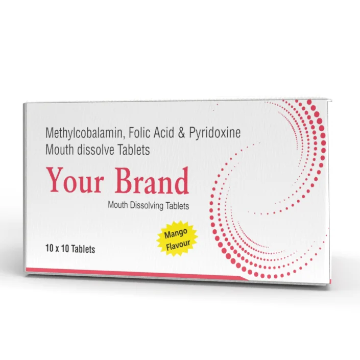 Indian Supply Hot Selling Vitamin B12, Folic Acid Mouth Dissolve Tablets Private Label Healthcare Supplement for Export