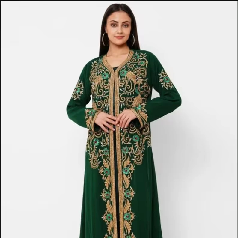 Islamic Dubai fashion luxury abaya with scattered beaded muslim kaftan women evening party long sleeves dress