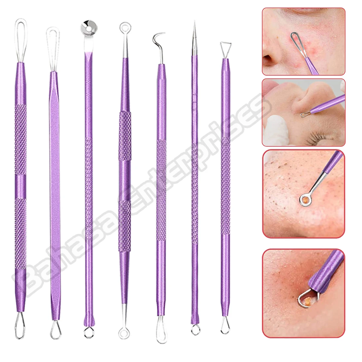 Stainless Steel Blackhead Removal Kit 10Pcs Blemish Pimple Extractor Remover Cosmetic Face Cleaning Tool