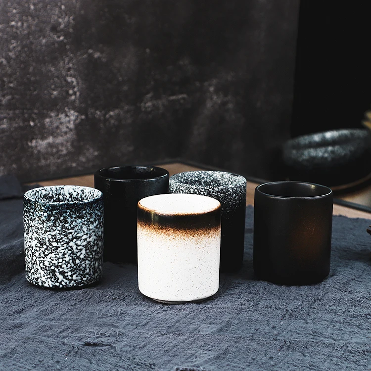 Classic Ceramic Tea Cups Traditional Chinese and Japanese Style Yunomi Style Abstract Pattern Handless Ceramic Cups