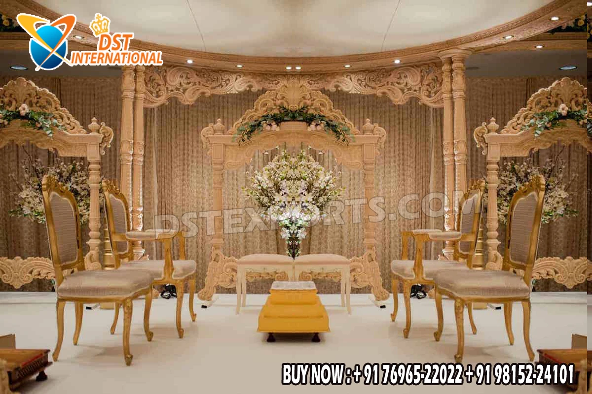 Trending Triveni Wooden Mandap for Outdoor Weddings Vintage Style Wedding Mandap Modern Marriage Mandap with Garden Themes
