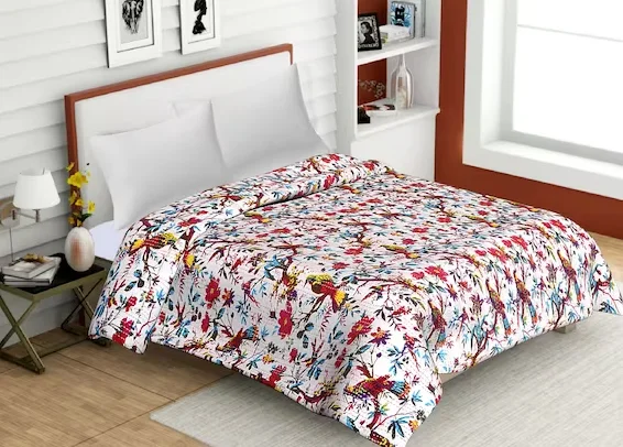 Indian handmade bird print kantha quilt bedspread wholesale price factory rate quilts cotton fabric