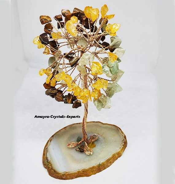Natural Mixed Gemstone Tree With White Agate Coaster Base for Healing Semiprecious Stone Trees for Gift Buy From Amayra Crystals