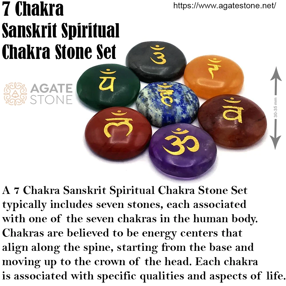 Sanskrit Spiritual Chakra Set 35-40 mm Agate Stone Gemstone Export-Harmonize Body Mind & Soul Unleash Inner Harmony