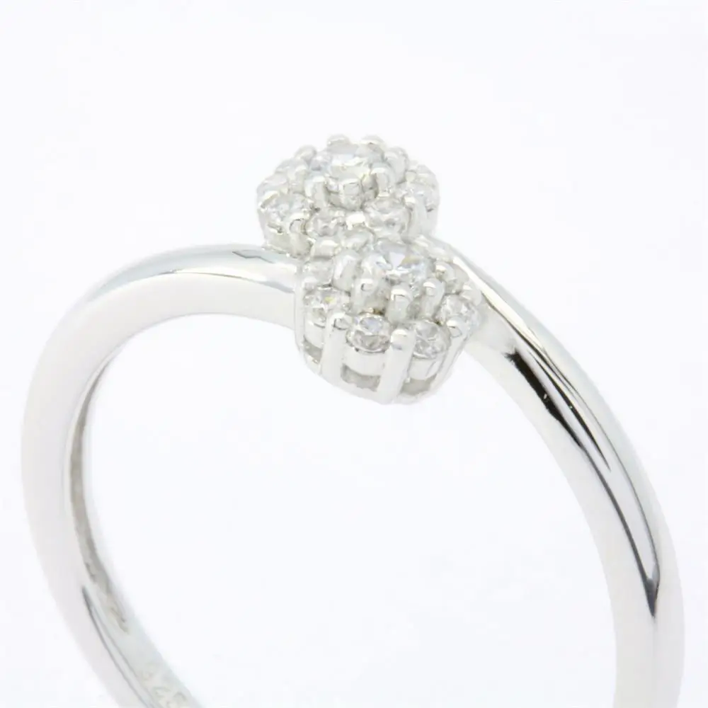 Wholesale 18K White Gold Diamond Elegant High Grade Luxury Full Diamond Double Cluster Rings For Women