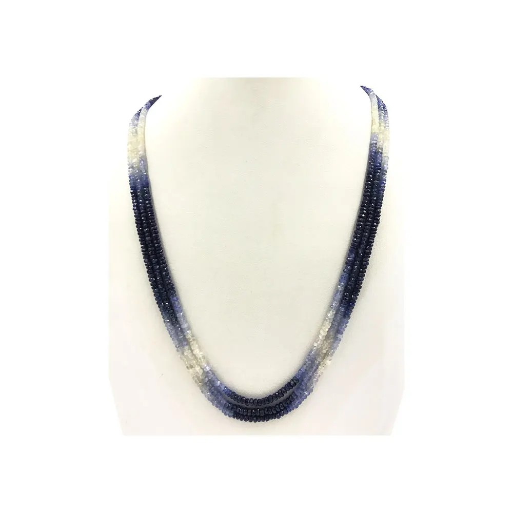 Natural Necklace Sapphire Faceted Beads String 3 lines Gemstone Available At Custom Size