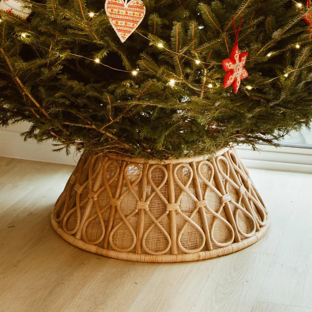 Woven Round Christmas Tree Collar, Hyacinth/Rattan/Seagrass Christmas Tree Ring, Xmas Tree Skirt