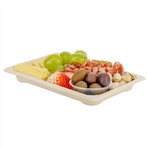 Customized Food Trays Biodegradable Disposable Waterproof and Oil-proof Sugarcane Bagasse Tray for Party