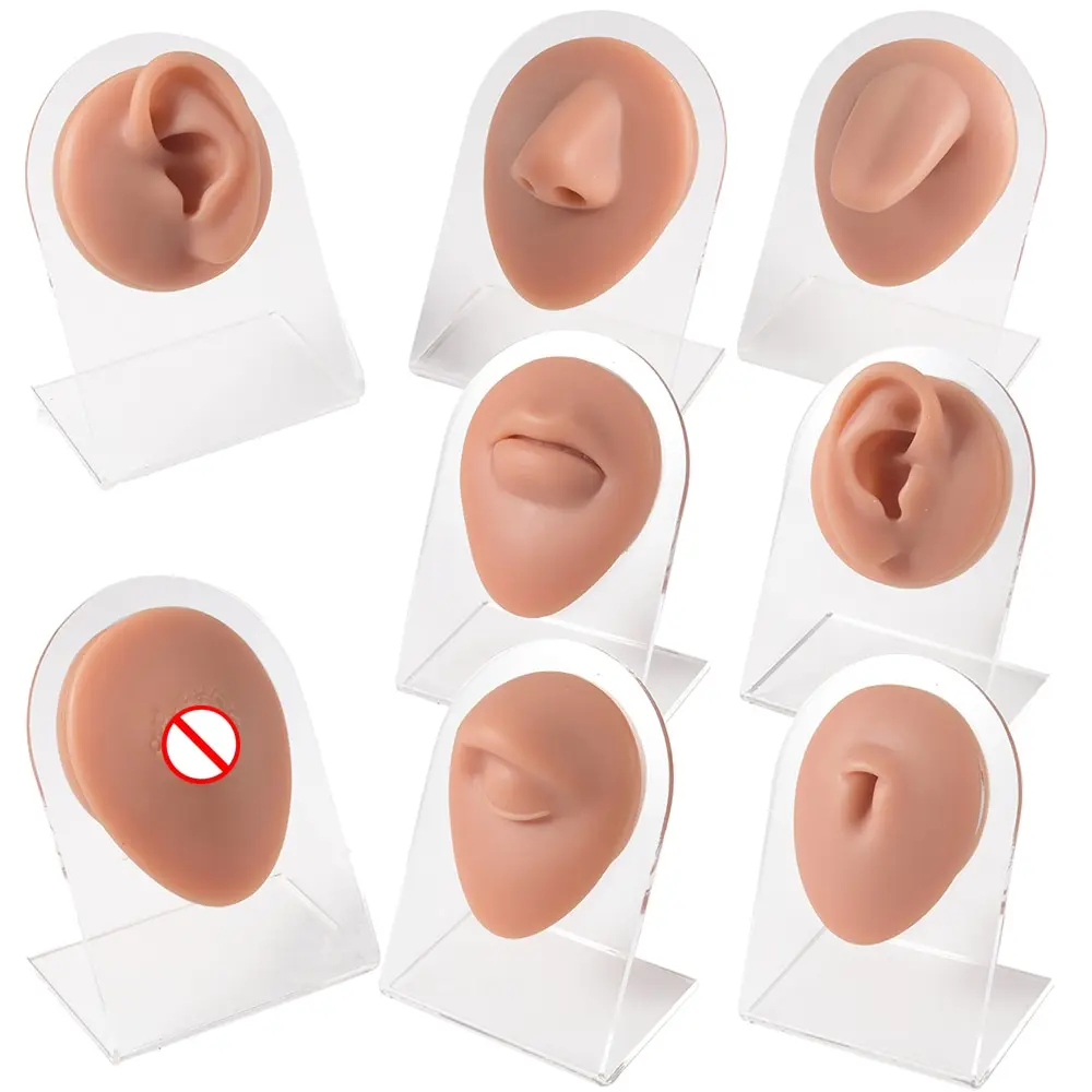 Soft Flexible Simulation Silicone Human Ear Mouth Eye Tongue Nose Piercing Model Displays for Jewelry Teaching Tool