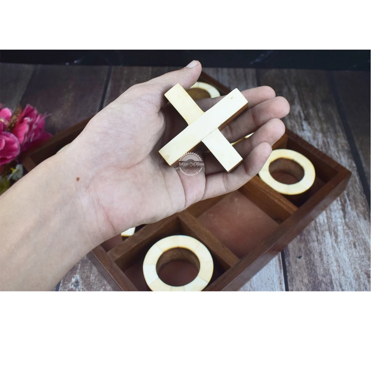 Handcrafted Wooden Tic Tac Toe Coffee Table Game Set XOX Game for Kids Tic Tac Toe Set for Kids Part of Dominoes and Sets