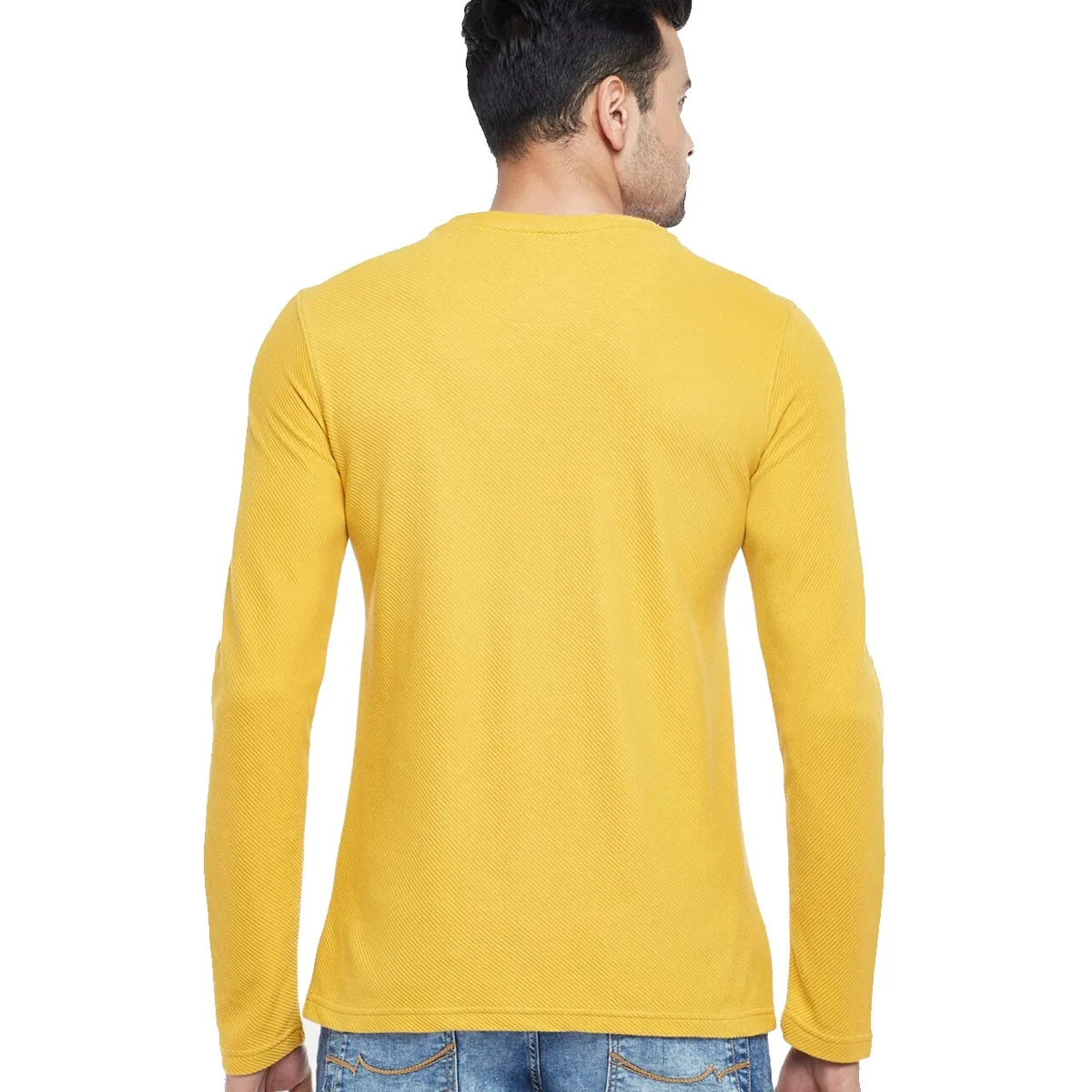 Yellow Drop-Shoulder Sleeves Slim Fit T-shirt Customized Round Neck 2022 Hot Selling Men Full Sleeves Shirts
