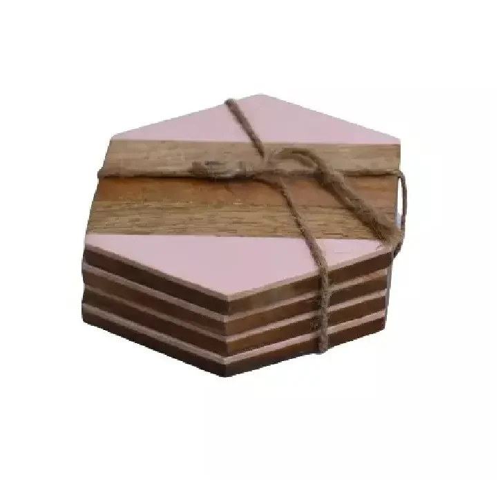 wooden tea coaster Square Round Epoxy Wood Resin Coaster With Holder Set custom size logo good price