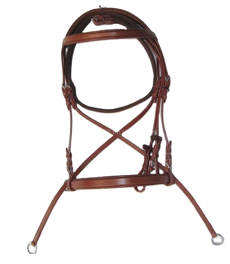 Premium Luxury Real Genuine Leather Bitless Bridle with Raised Noseband, Crossover Reins and brow band Best Quality for horses