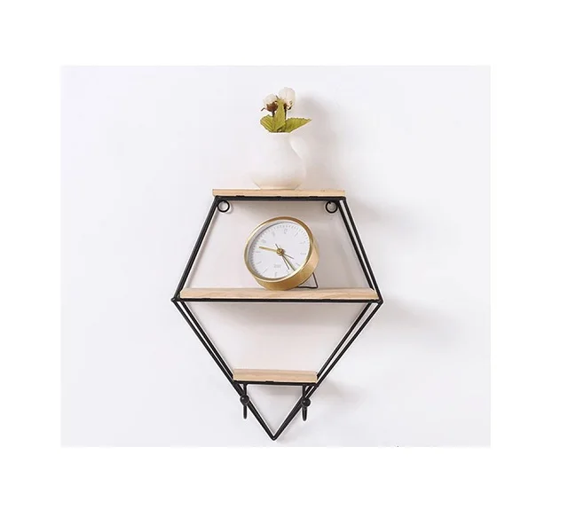 LUxury antique home decorative wall racks metal stand wooden 2 layer storage use kitchen washroom living room wall raks