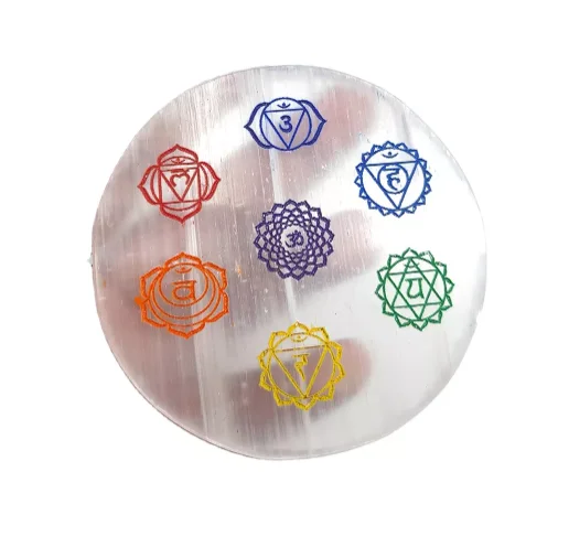 High-quality Handicrafts Natural Selenite Plate The Seven Chakras Crystal Carving Crafts Selenite Disc For FengShui