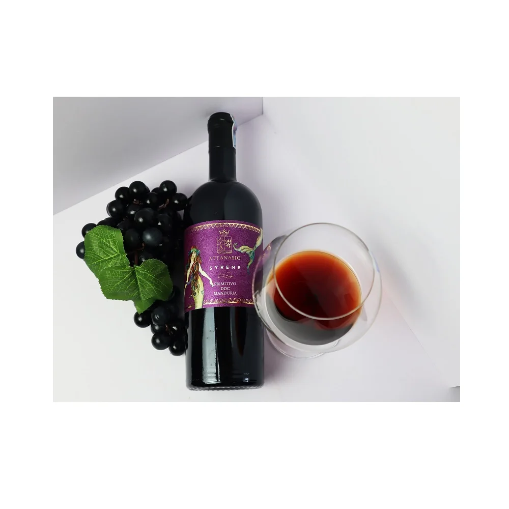 Packaging grape Primitivo type dry use table 750ml wine bottles Attansio Syrene Primitivo DOC Manduria from Italy