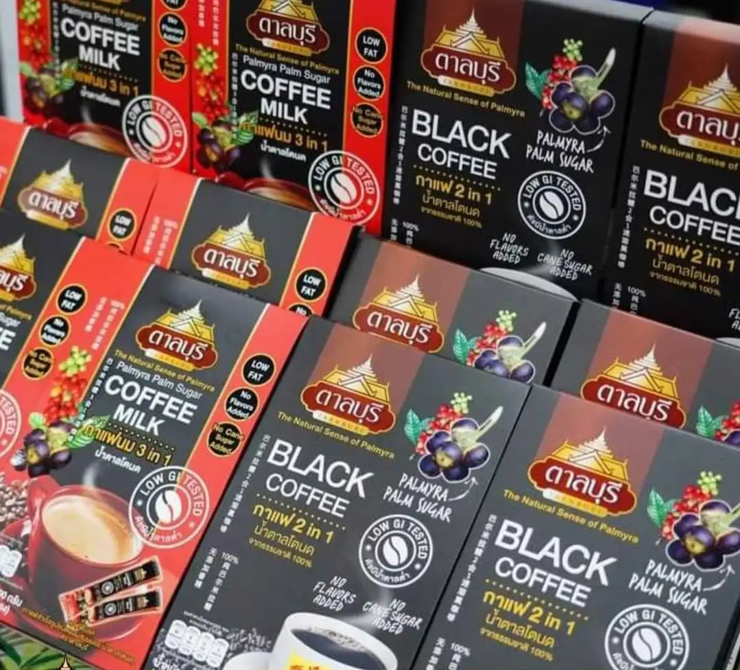 Instant Coffee Milk with Palmyra Palm Sugar 3 in 1 Aromatic Flavor From Thailand 10 Sachets Per Box