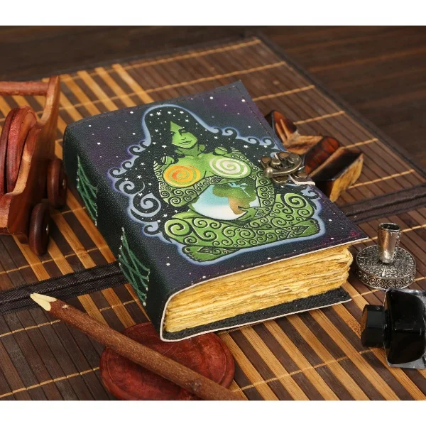 Оригинальный размер Печать Натуральная кожа ручная работа бумажная печать молочный античный ведьмахство винтажный кожаный Журнал Блокнот Журнал