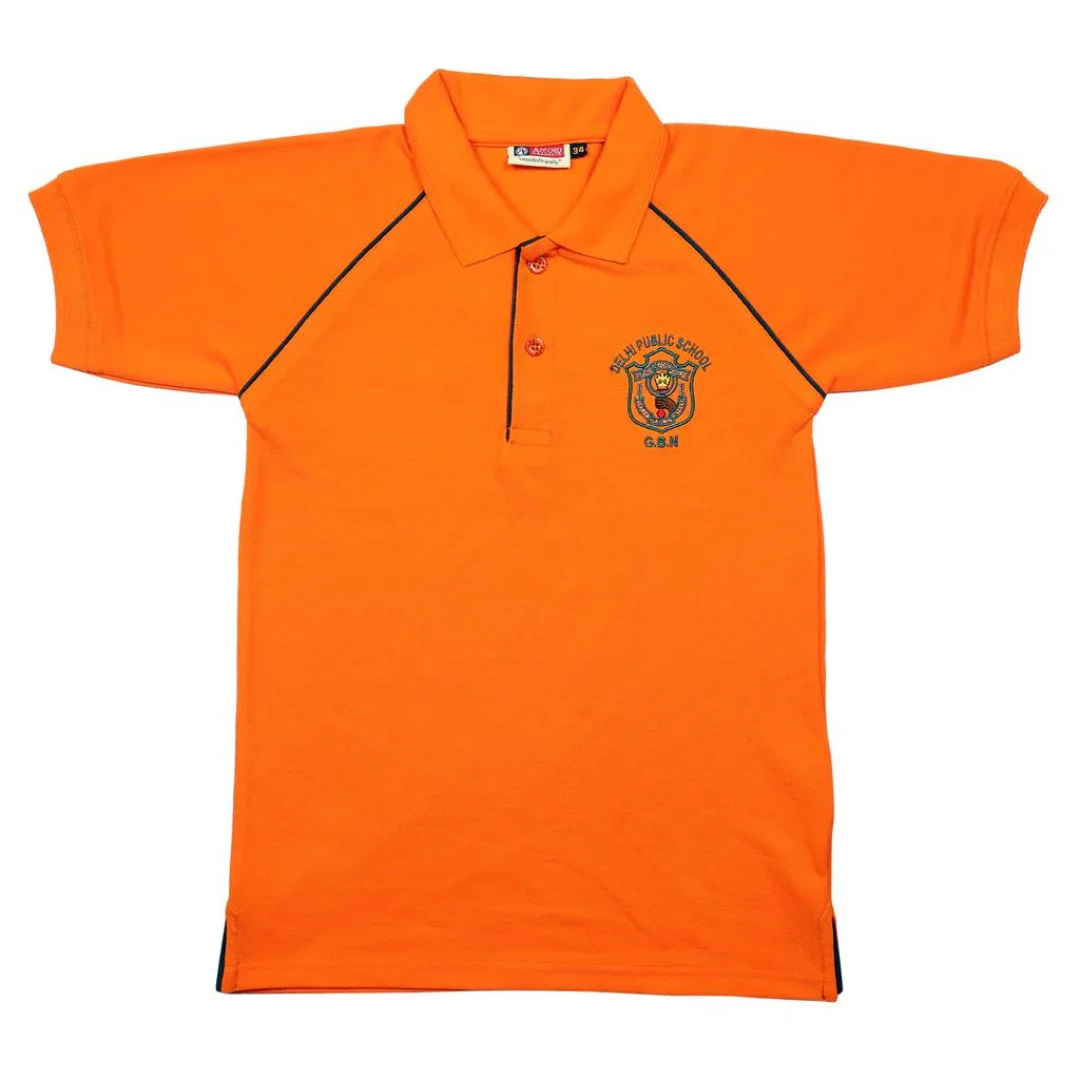 Premium Quality Amber Orange School T-Shirt for Children Fashionable Printed Design Indian Wholesale Exporter Manufacturer