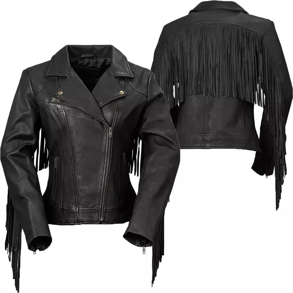 New Custom Fashion Wholesale Women Smooth Motorcycle Top Quality Stylish Leather Jackets Ladies Fringed Leather Jacket