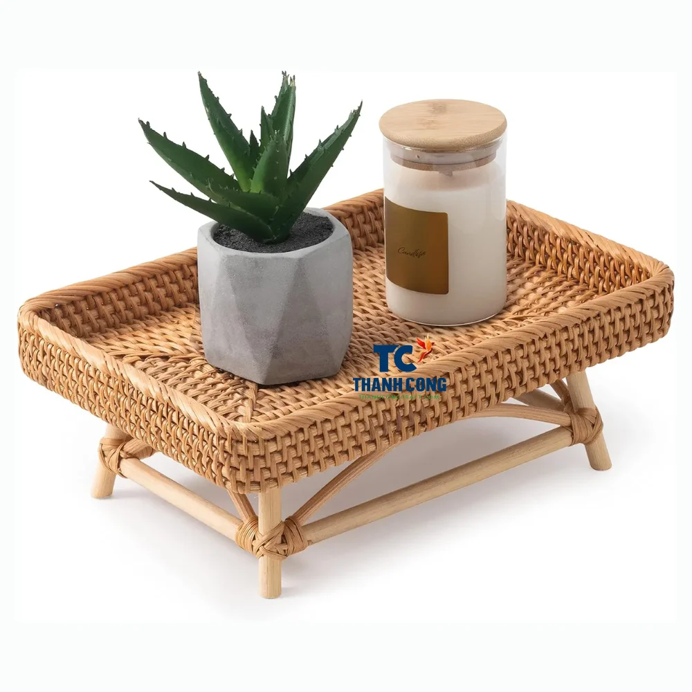 Premium Elegant Hand Woven Removable Rattan Base Stand Decorative Wicker Tray Handmade Display Stand for Your Home or Holiday