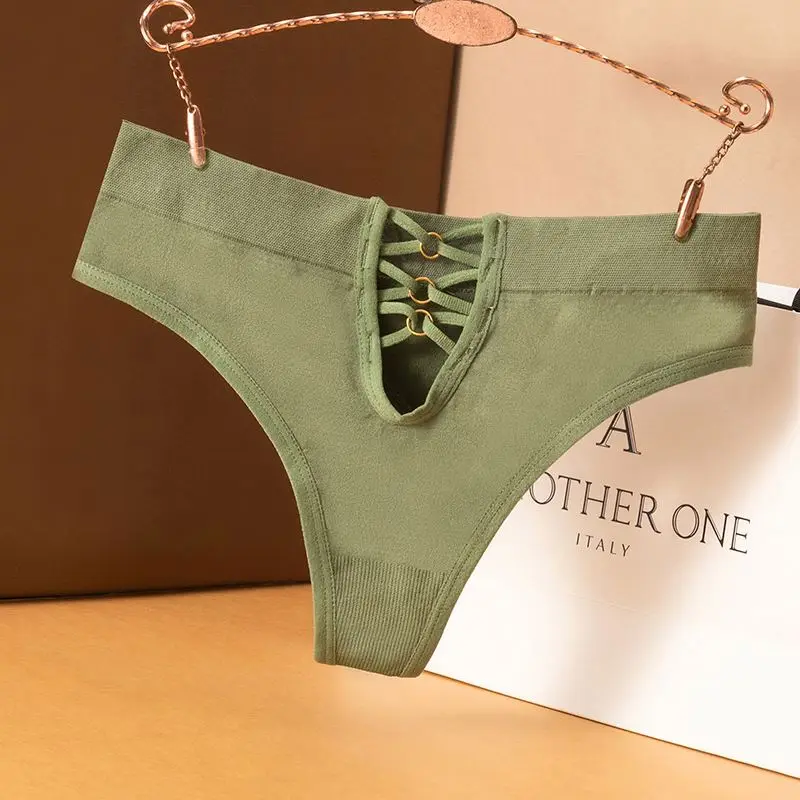 Stock Apparel Dropshipping Wholesale Seamless Sexy Panties Soft Hip Lift T Pants Hollow Breathable Solid Girls Thong Underwear