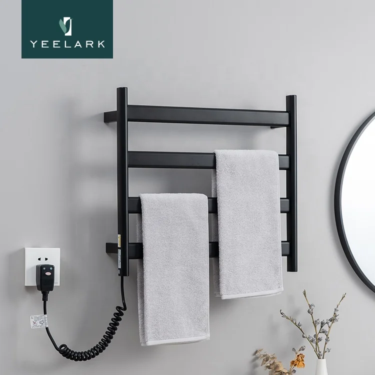 Bathroom black and white intelligent digital display temperature adjustable drying heating electric towel rack