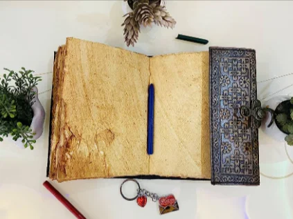 Book of Spells Leather Journal Deckle Edge Paper Grimoire Third Eye Vintage Leather Journal Book of Shadows