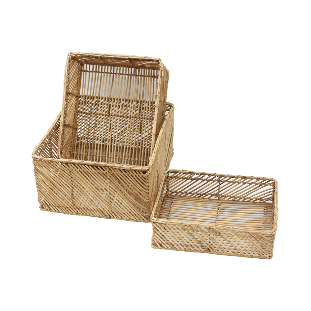 Wholesale Exported Good Quality Square Handmade Storage Baskets Rattan Woven Baskets