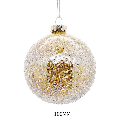 Christmas New Year Decoration Transparent Blue Glass Ball with Beads Surface Ornament