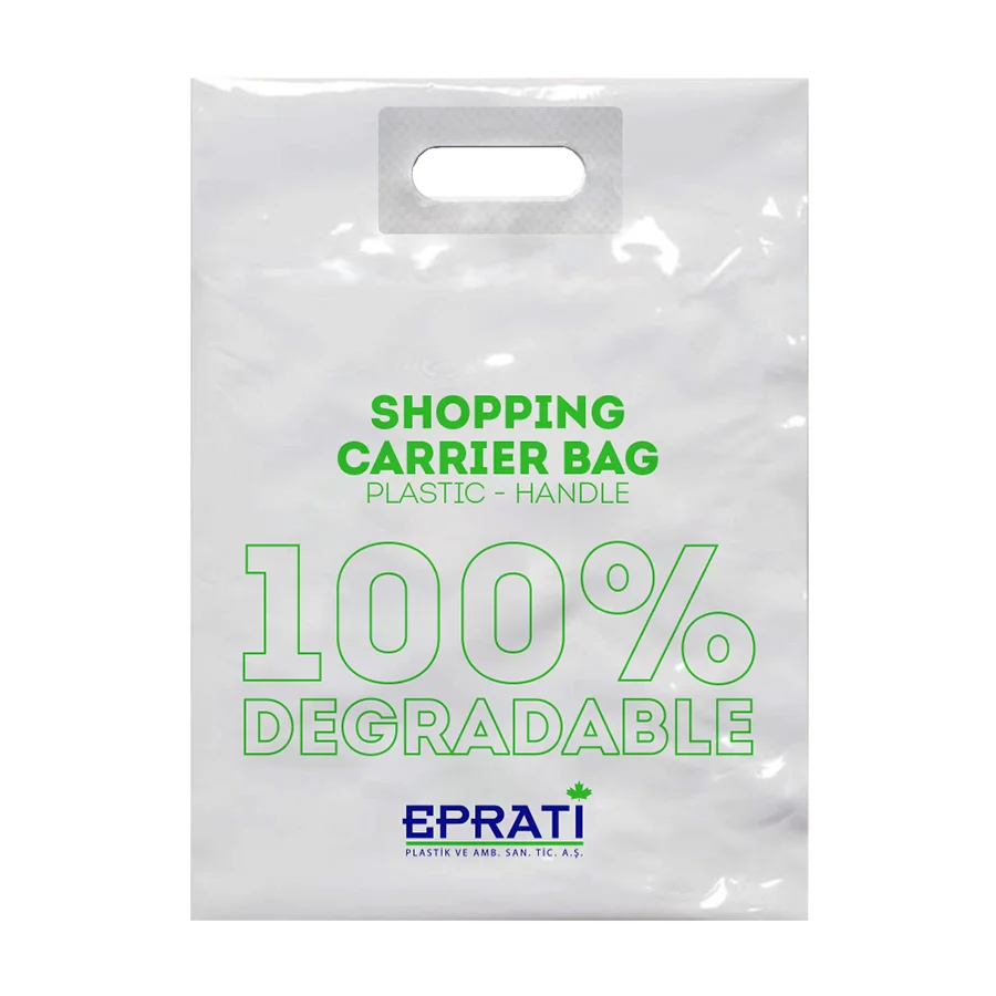 Die Cut Plastic Handle Bag Special Custom Logo Design Color Size Micron Thickness Shopping Handle Bags Biodegradable Reinforced