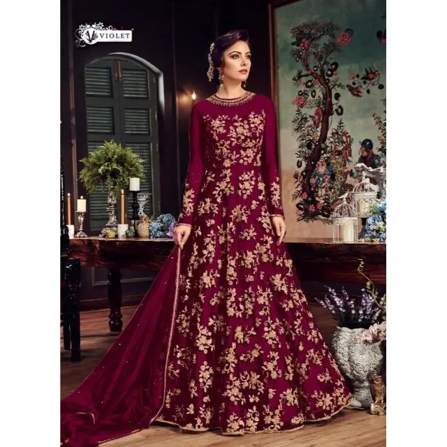 Восхитительный цвет, элегантный внешний вид, тяжелая сеть Salwar Kameez с вышивкой, вышивкой и камнем для женщин
