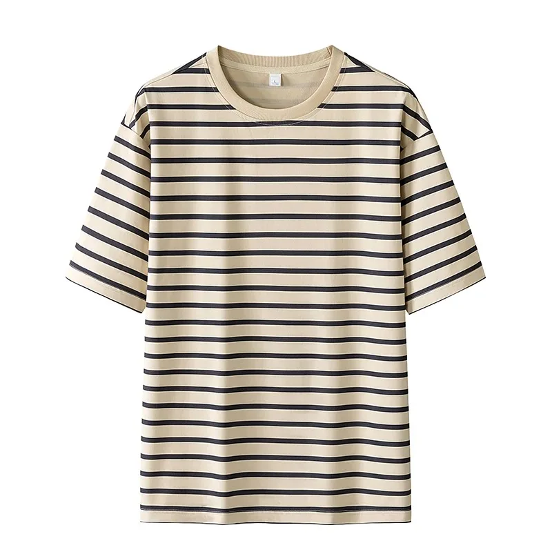 New Men striped T Shirt Latest casual shirts Street fashion shirt for short men 2024 clothes pullover