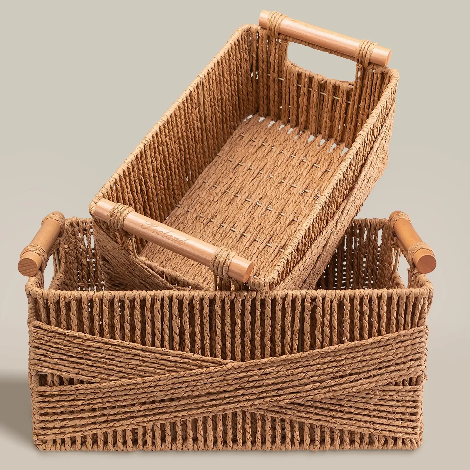 Large Rectangular Wicker Basket for Organizing, Decorative Wicker Storage Basket Woven Basket Organizers for Living Room