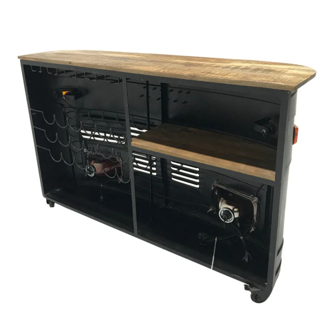 Black tata truck bar cabinet with Solid Wood rustic top bar tables with metal base living room cabinets Industrial bar chairs