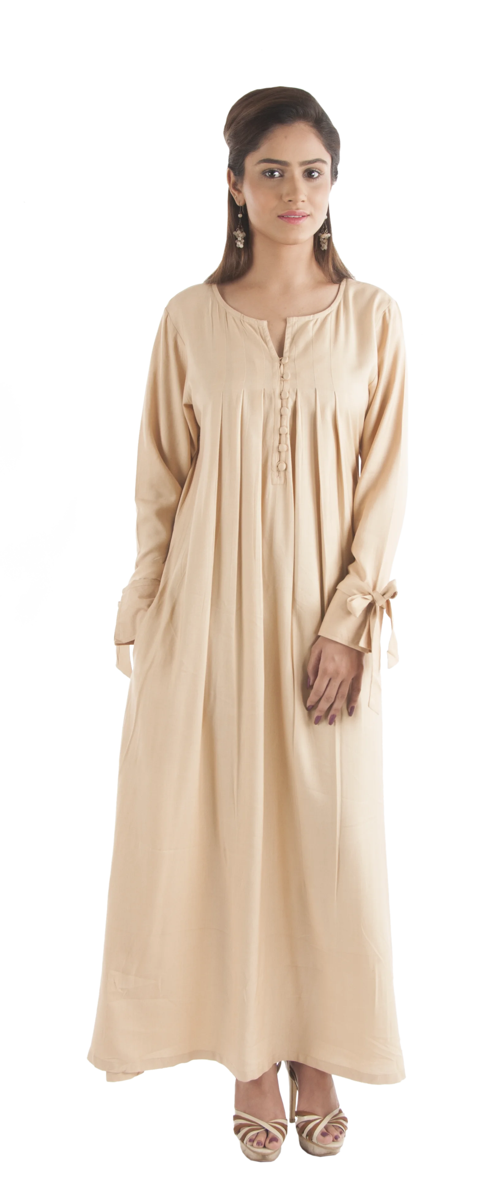 Best Selling Top Quality Bamboo Organic Fabric abaya women muslim with Front Pleat Design and Cuff Tie for normal or party wear
