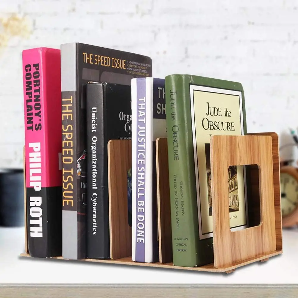 Wooden DIY Multifunctional Desktop Bookshelf Storage Rack Books DVD Magazine Holder for Students Teachers Kids Adult(Cherry Wood
