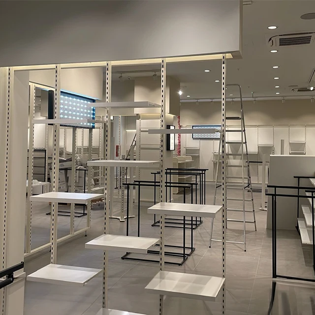 Hot Sales Garment Display Rack Shelf and Clothes Racking Systems with Wood and Stainless Steel Shelves for shopping from Turkey