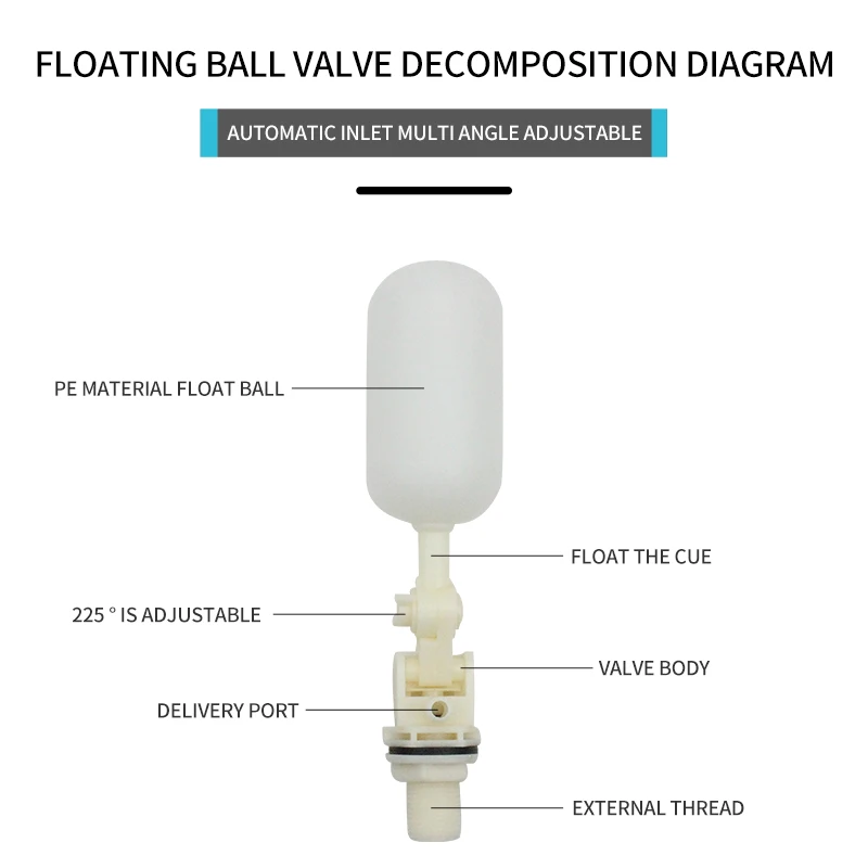 Plastic Transparent Float Valve Adjustable Water Tank Water Tower Float / Can Be Installed With Any Angle Threaded Float Switch