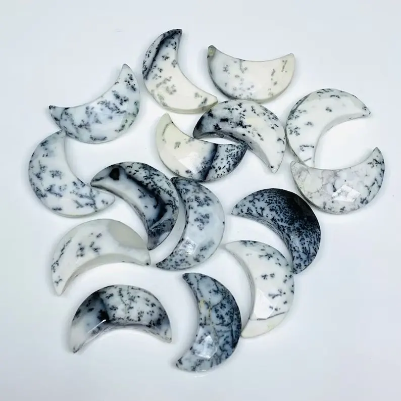 Распродажа дендритовый опал резной лунный бриолет граненый ручной камень с розами полумесяц луна оптом