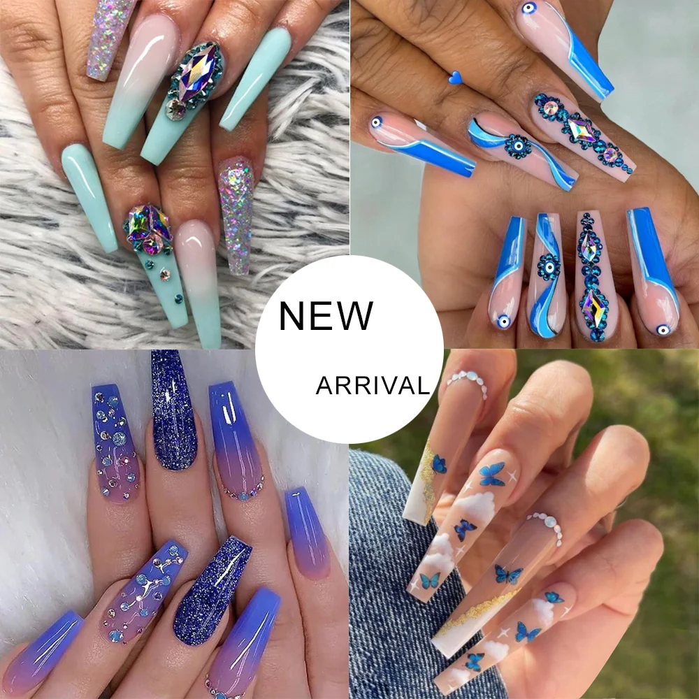 Factory outlet new arrival ballet crystals false nail tips french fake nails coffin long wholesale press on nails